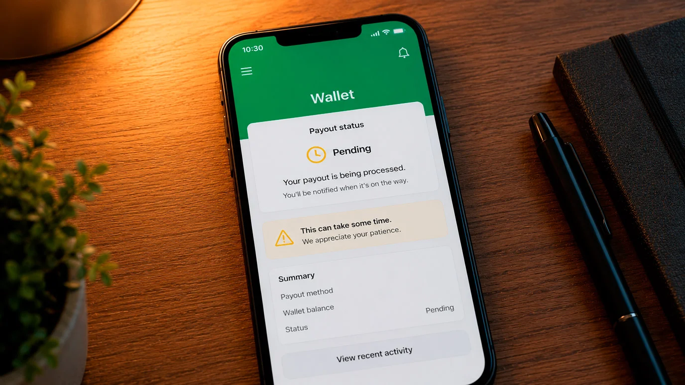 Smartphone wallet warning against cancelling a pending payout back into play