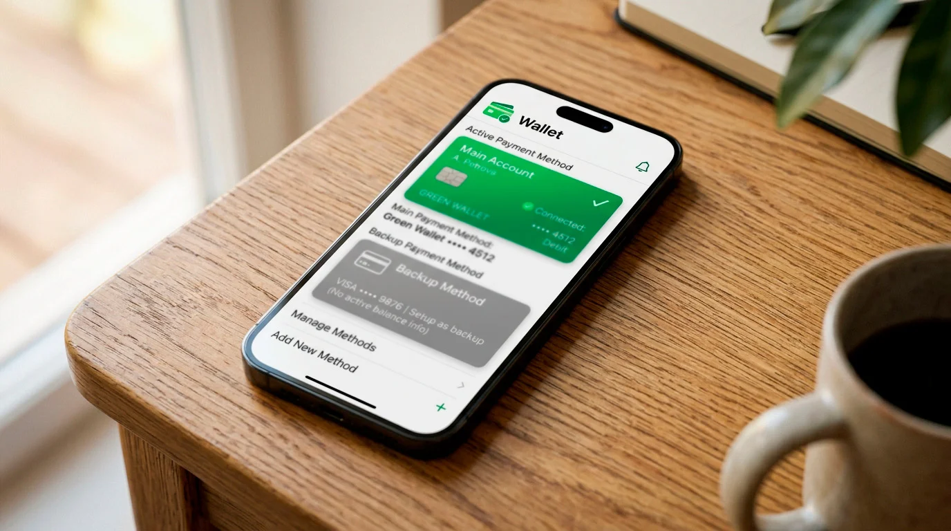 Smartphone showing a primary wallet with a second method kept as backup