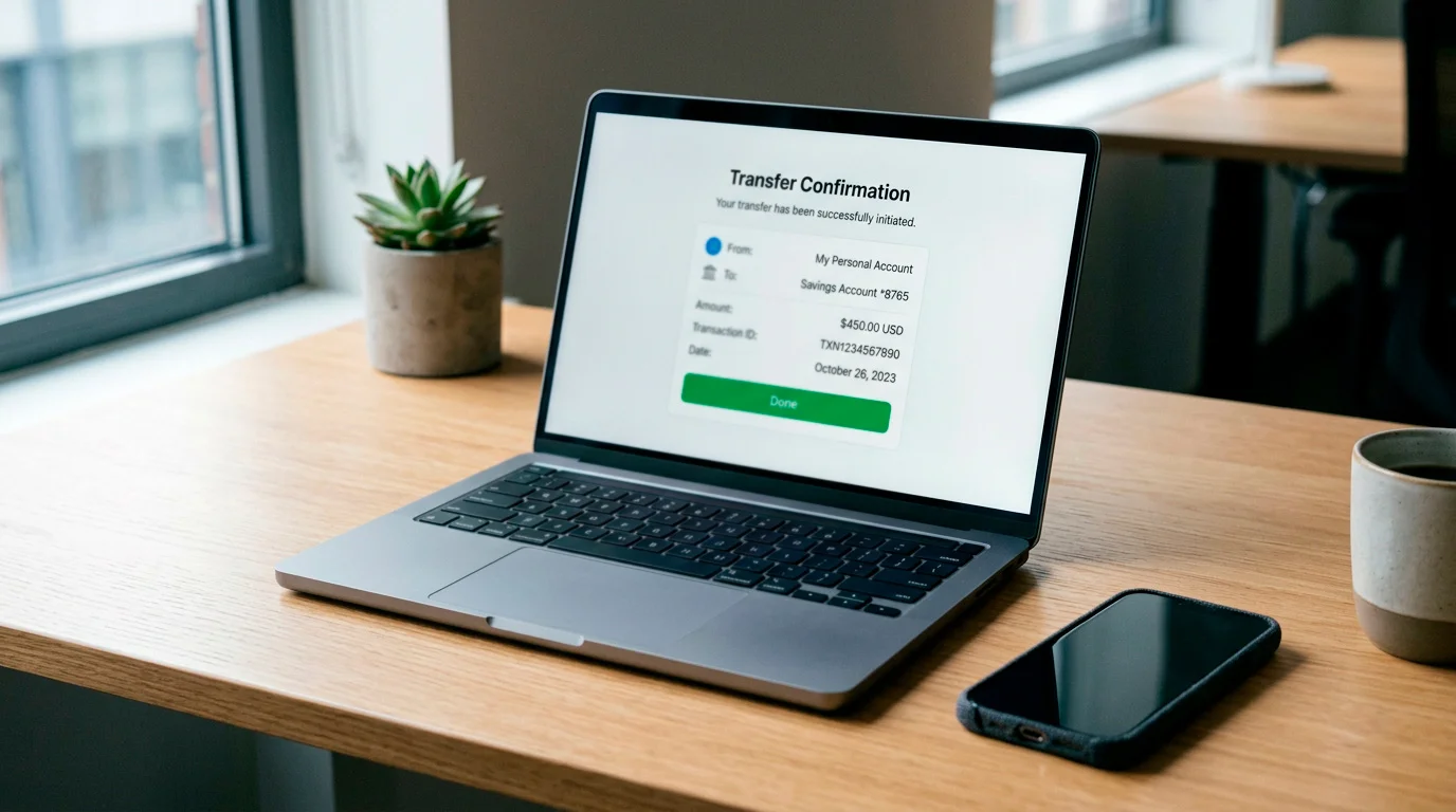 Laptop showing a plain direct bank transfer screen to a casino