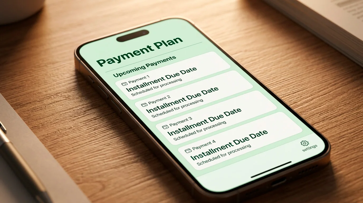 Concept of a large payout split into staged instalments shown on a phone