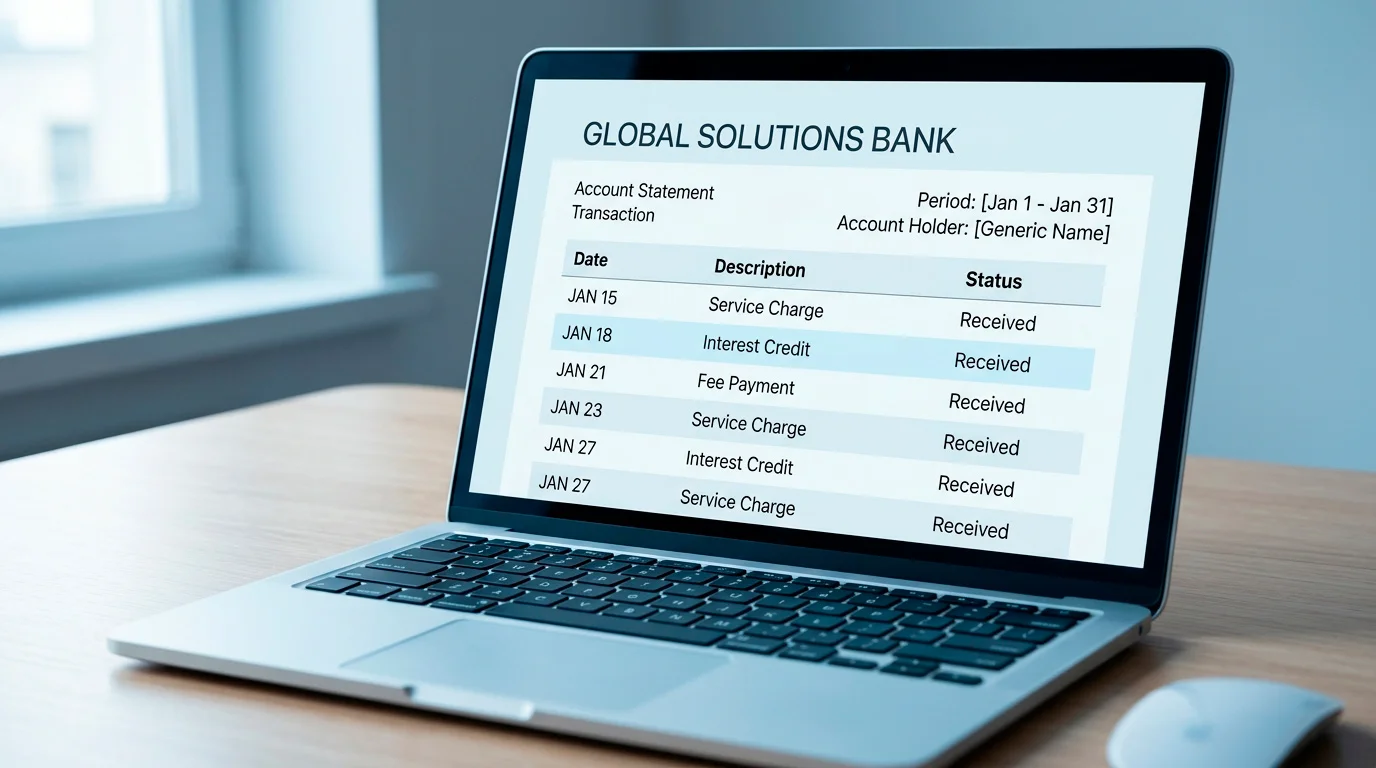 Laptop showing a plain bank statement where a gambling line is visible
