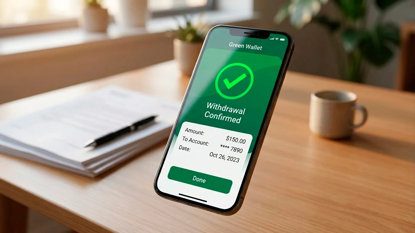 Smooth withdrawal confirmation on a phone for a fully verified wallet account