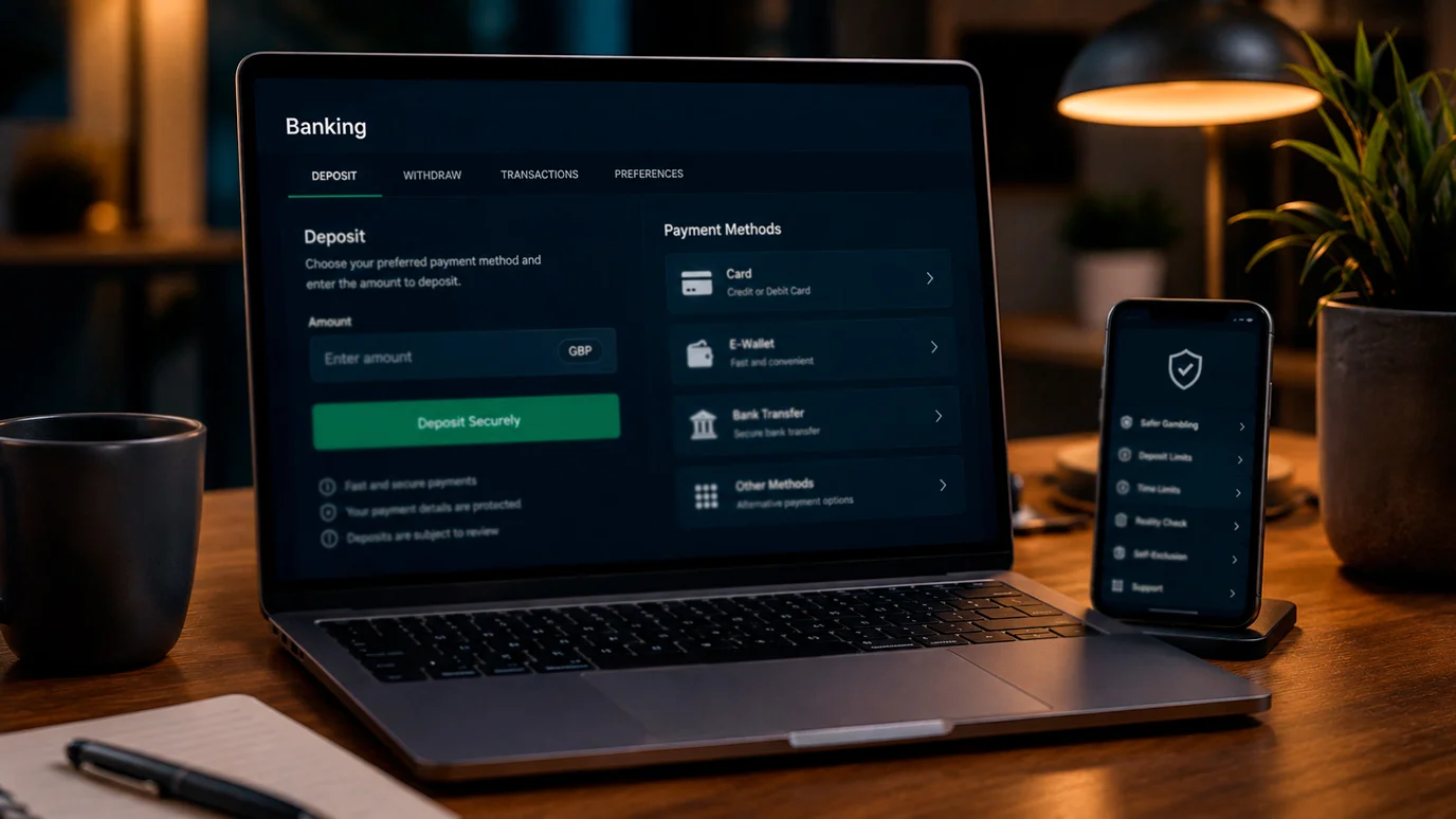 Laptop showing a casino banking page where the deposit minimum is set