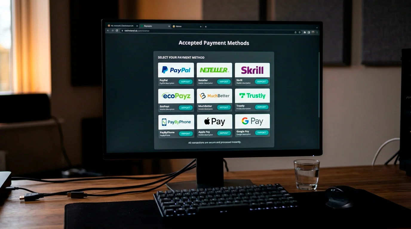 A UK casino cashier listing which e-wallets it accepts for deposits