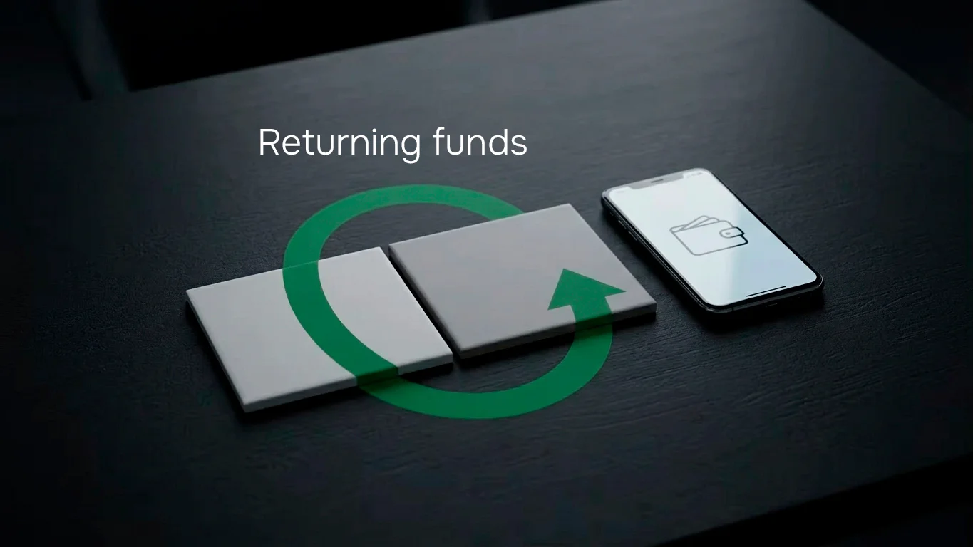 Conceptual closed-loop path returning funds to their origin on a dark desk