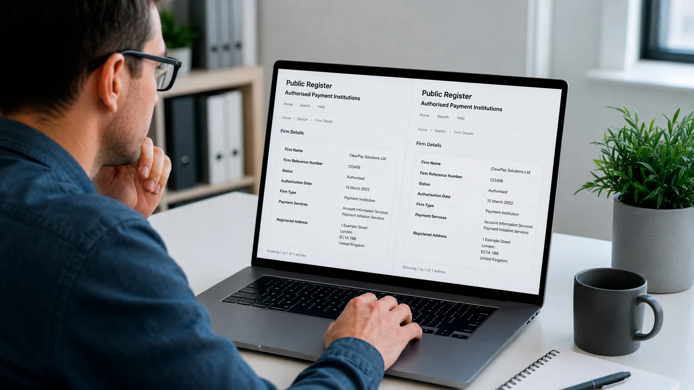 Person verifying an operator and regulator are unchanged on a laptop