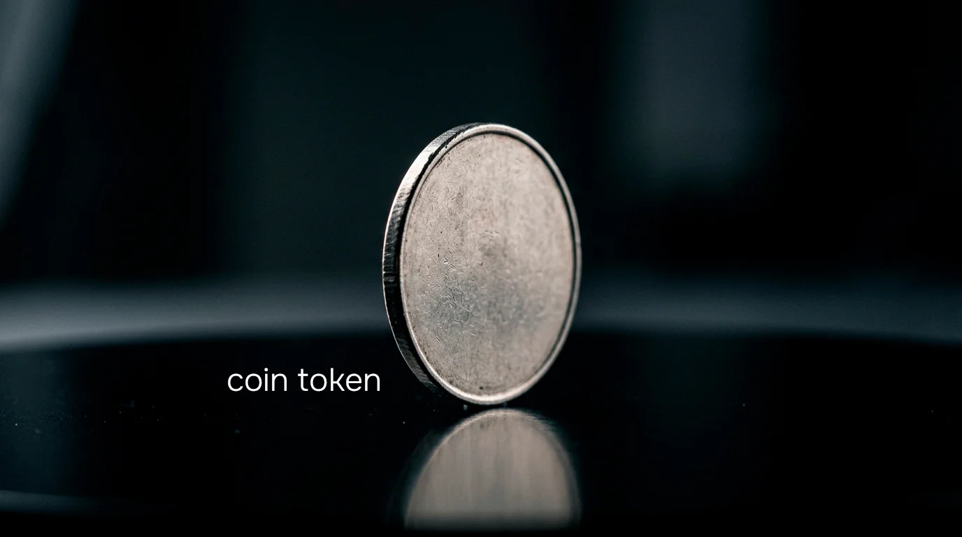 A single plain coin token balanced precariously to suggest crypto volatility