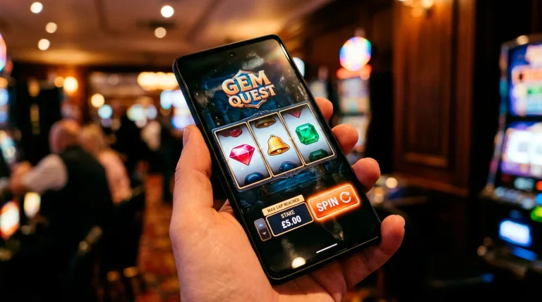 An online slot spin button beside a stake field capped at a regulatory maximum