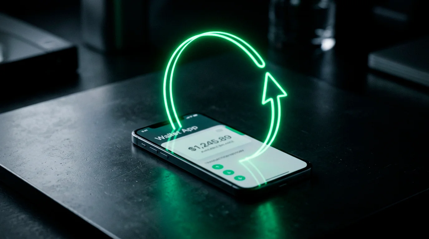 A looping arrow returning funds to the same green wallet, illustrating the closed-loop rule