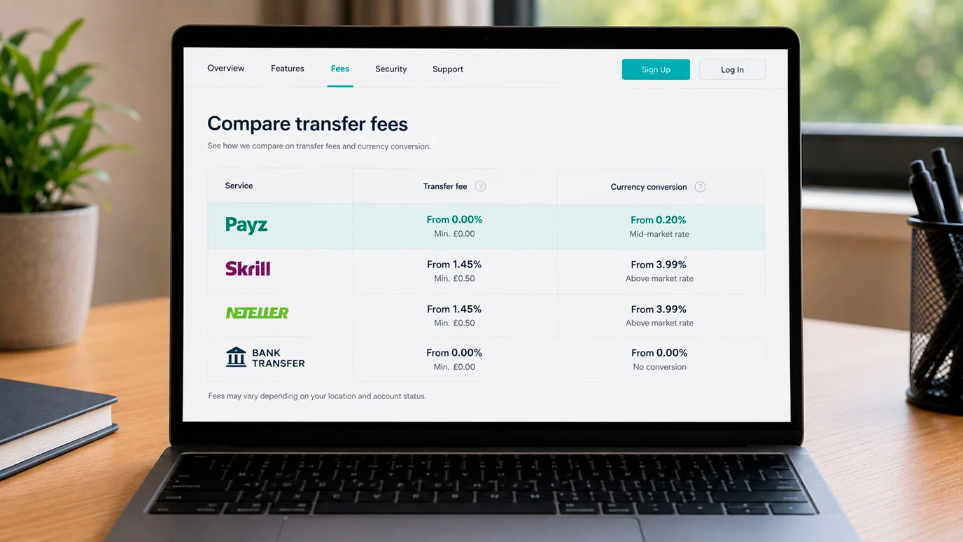A clean comparison table of e-wallet transfer and currency-conversion fees