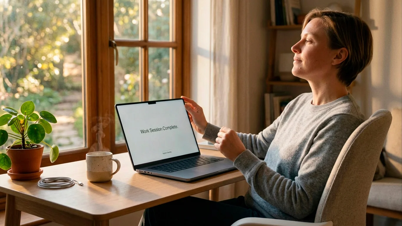 Person stepping away from a laptop, representing Gamstop self-exclusion from licensed casinos