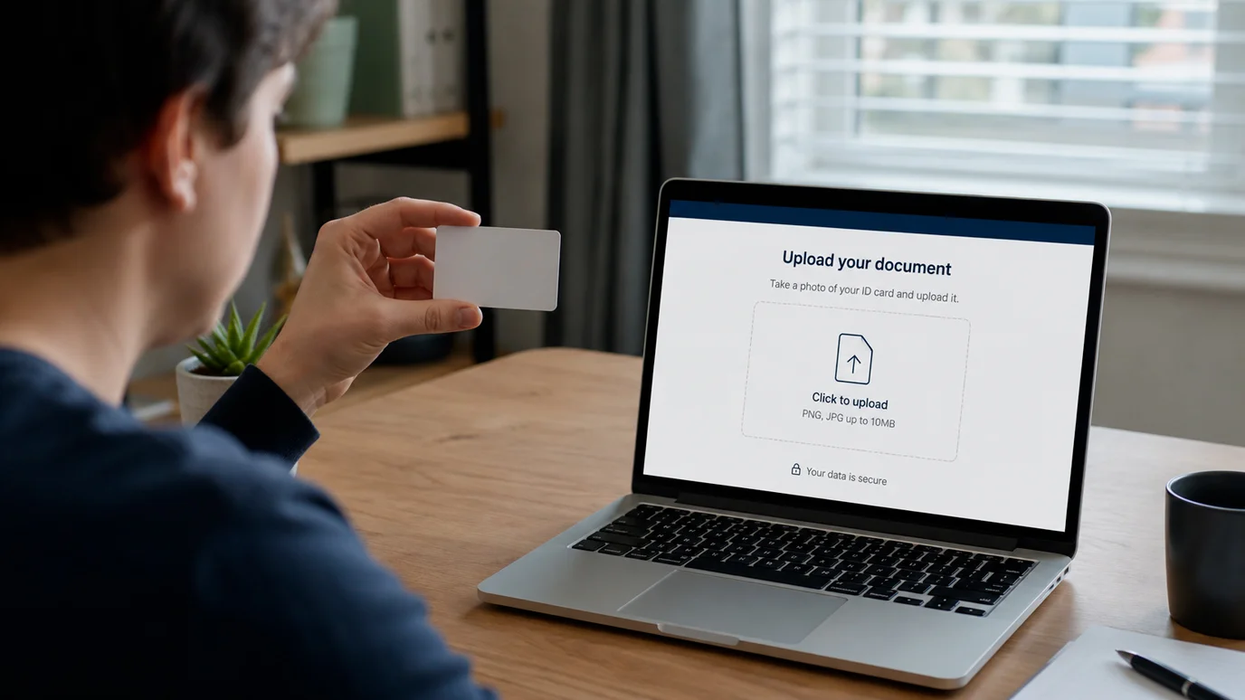 Person uploading an identity document to upgrade their wallet account tier