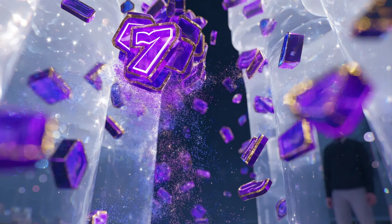Glowing gemstone symbols cascading downward in a stylized slot illustration