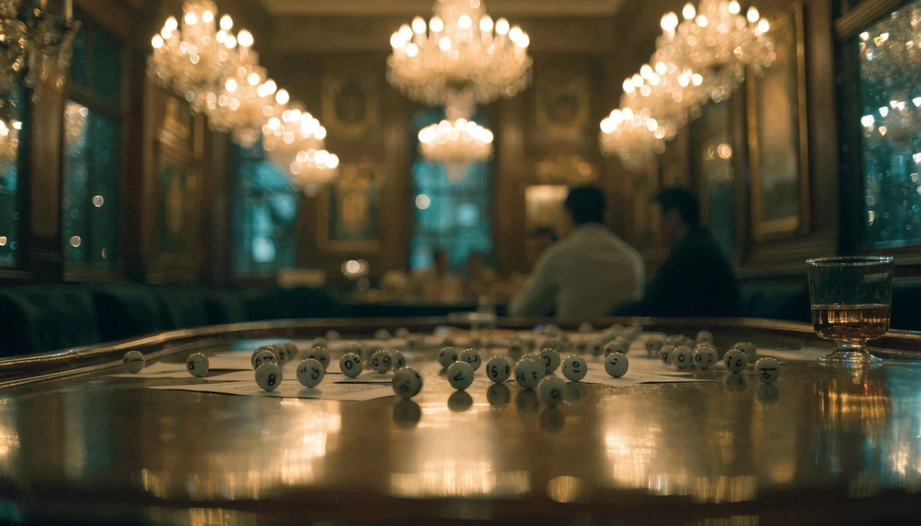 Elegant UK casino interior with keno balls on a wooden table