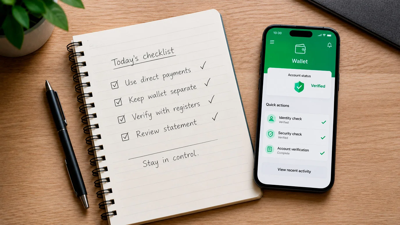 Notebook with a short checklist for keeping wallet deposits instant