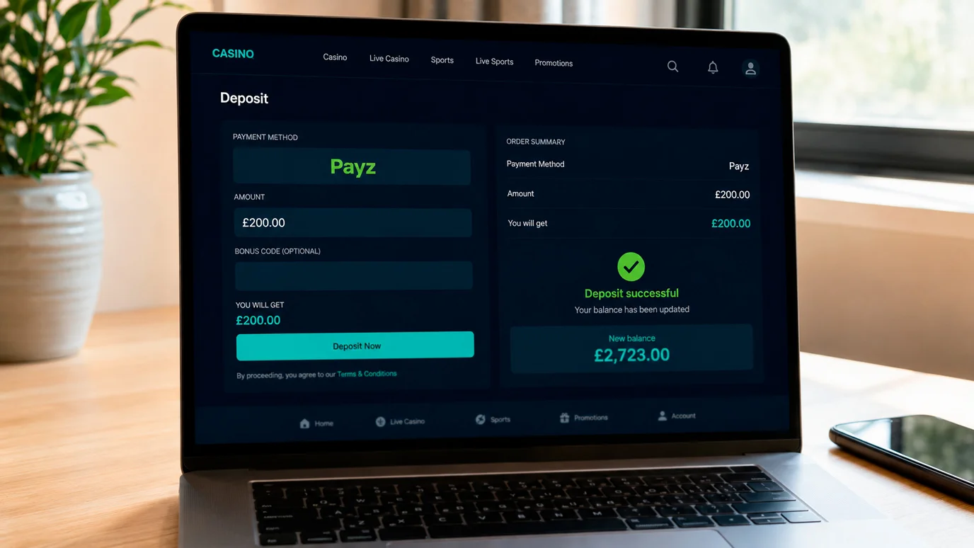 Instant Payz deposit confirmation appearing in a UK casino account balance