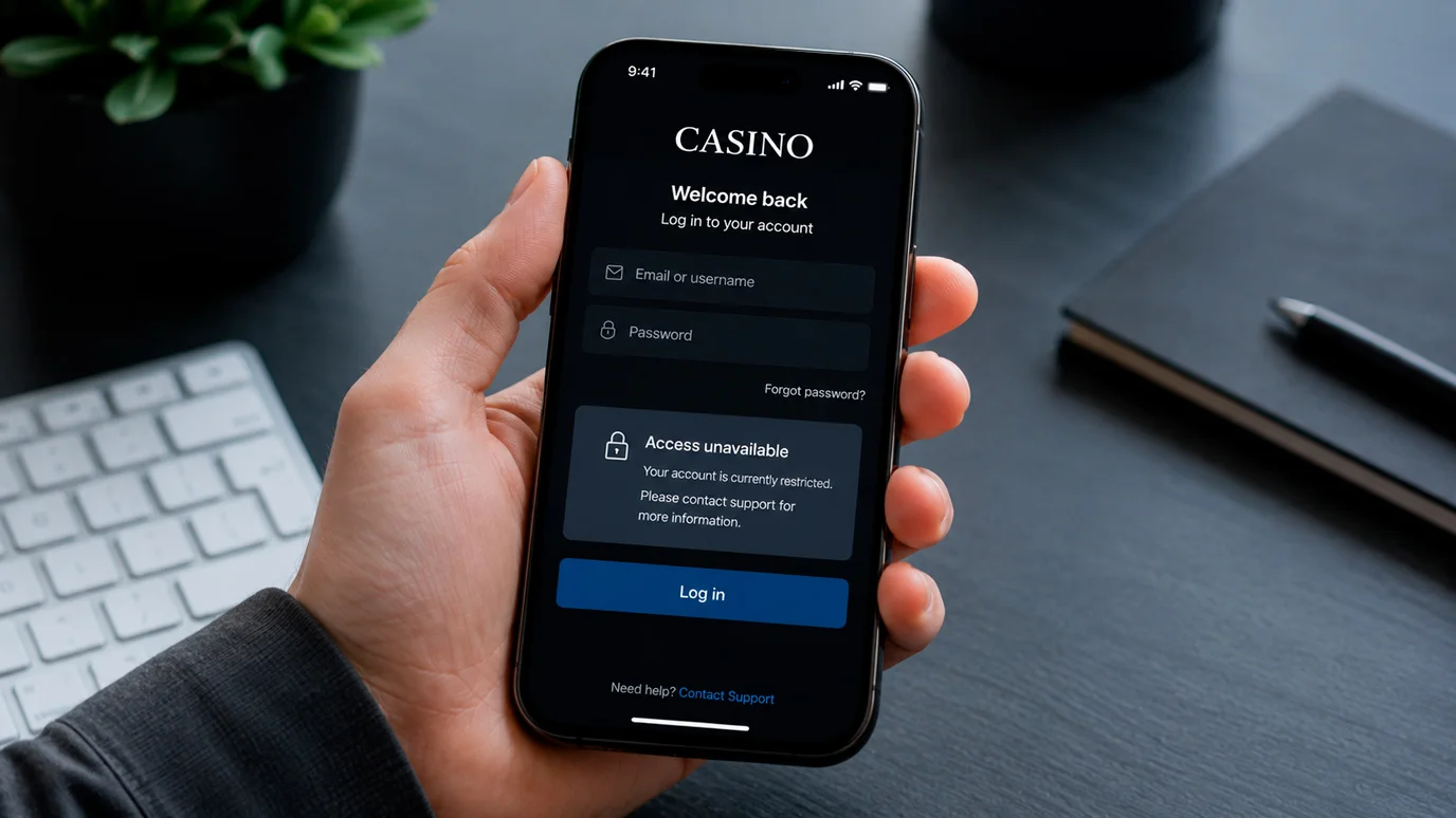 Phone showing a casino site access-blocked message after self-exclusion