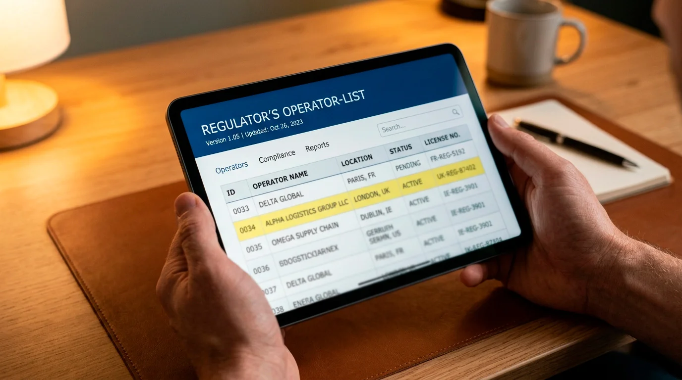 Person confirming a new operator appears on an official regulator list