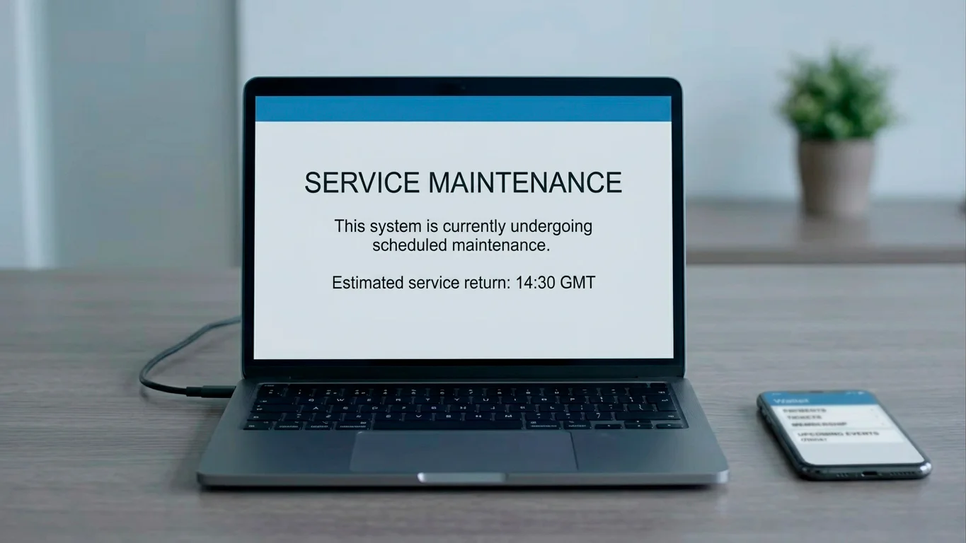 Laptop showing a brief service maintenance notice that can slow a deposit