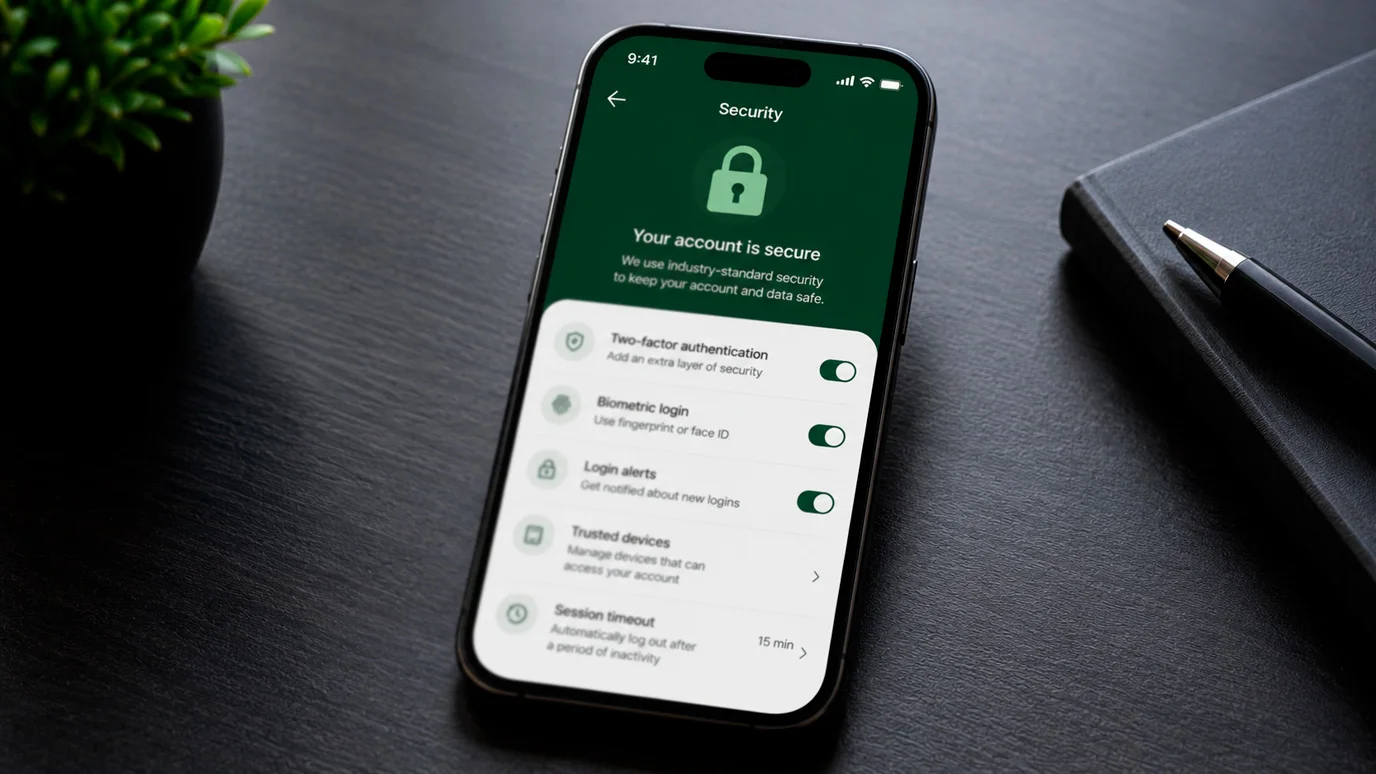 Smartphone showing a wallet app security settings screen with a lock icon