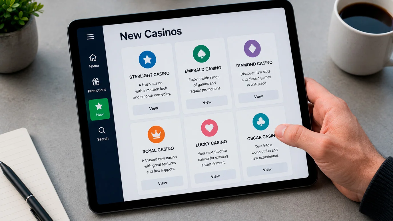 Several new generic casino site tiles appearing on a tablet screen