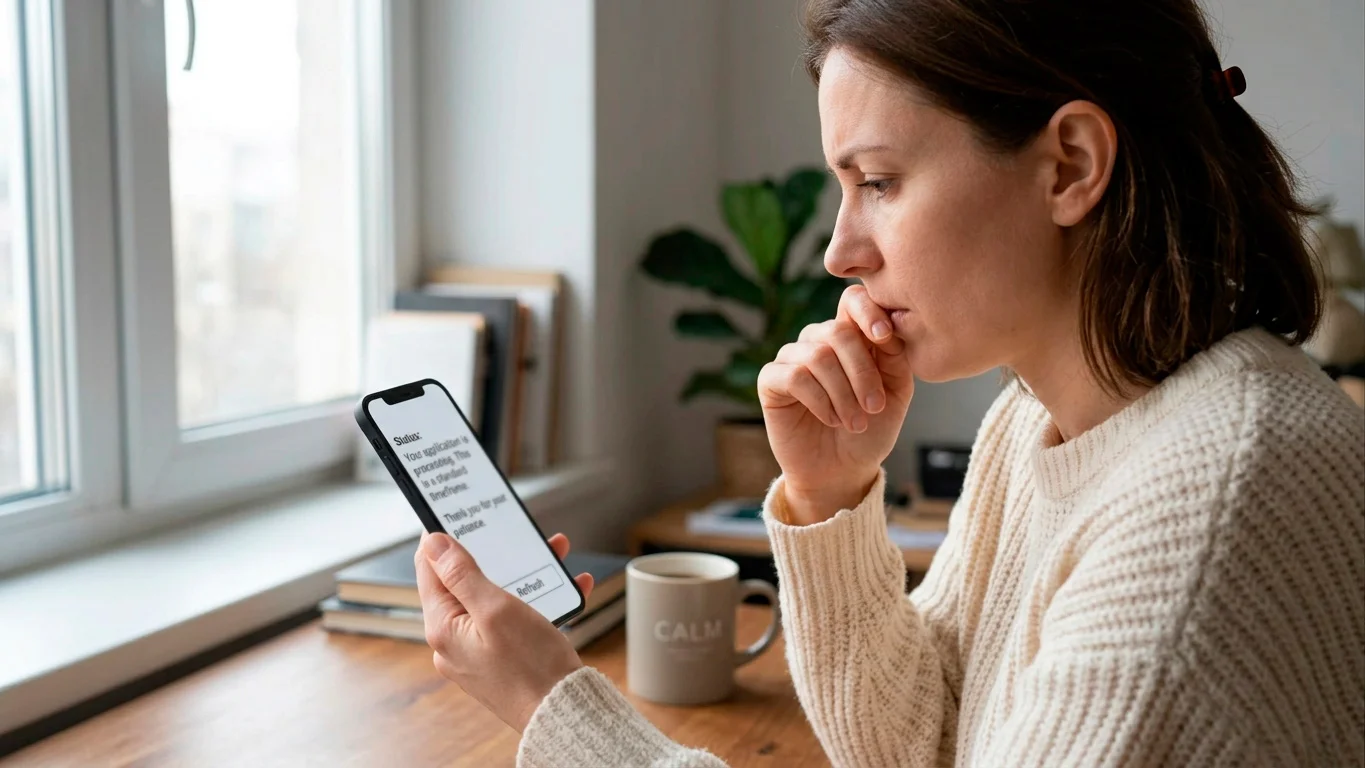 Person comparing a normal pending wait against a genuine delay on a phone