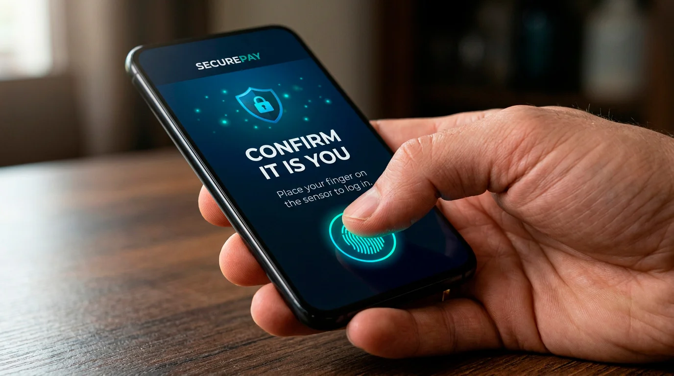Securing a Payz account with biometric and two-factor login on a phone