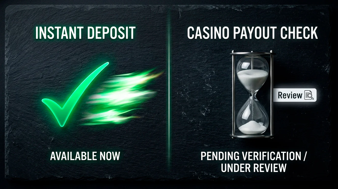 Contrast between a near-instant Payz deposit and a slower casino payout review