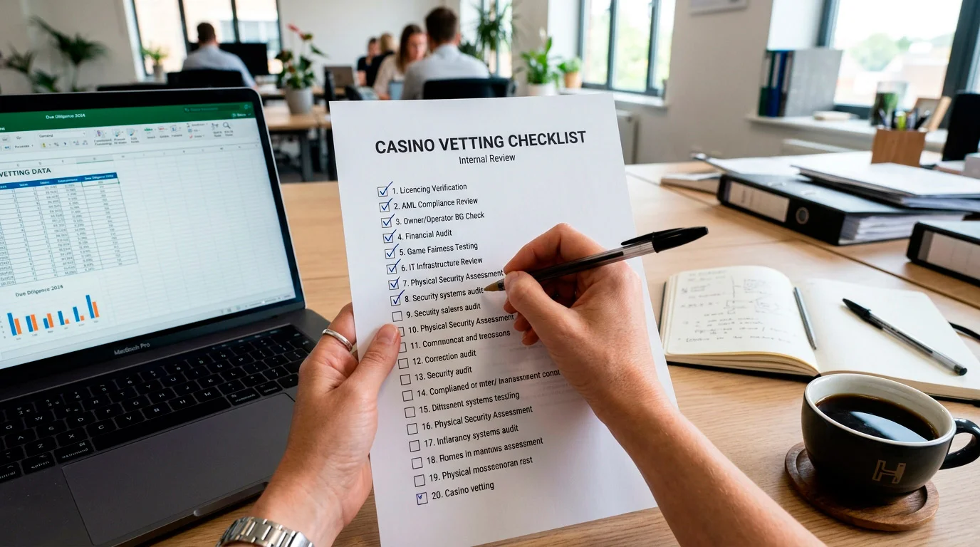 Analyst working through a checklist for vetting a licensed Payz casino