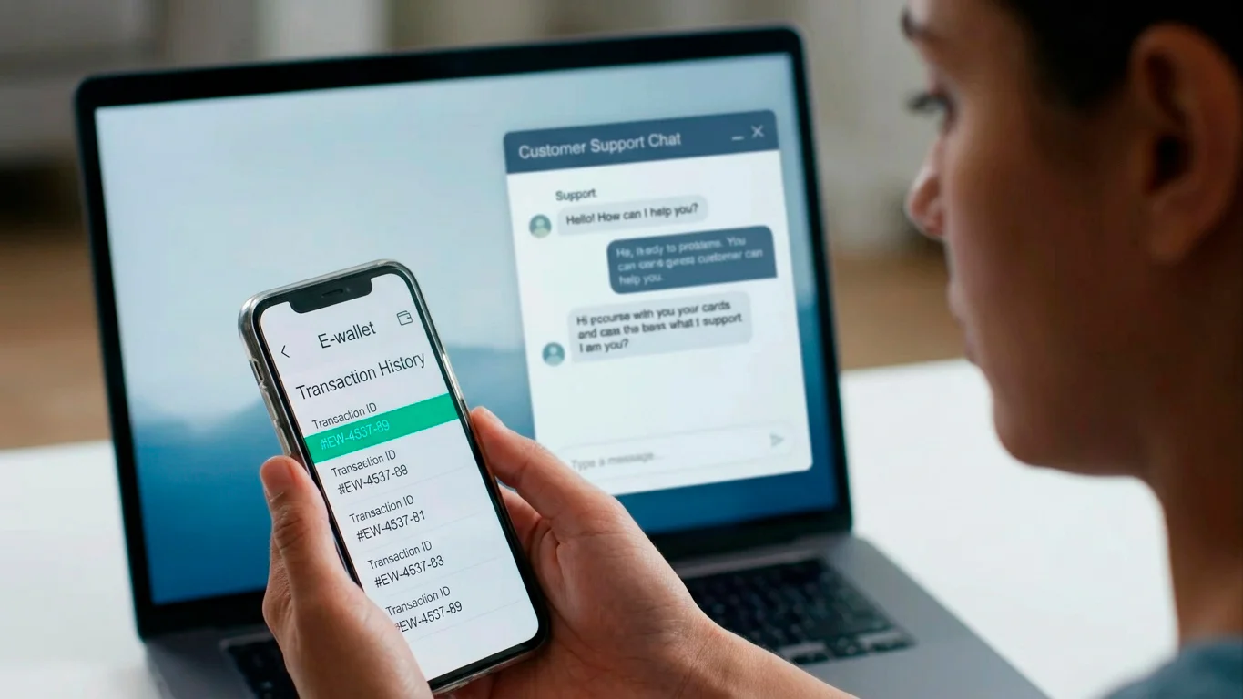 Checking a Payz transaction reference in wallet history to resolve a stalled deposit