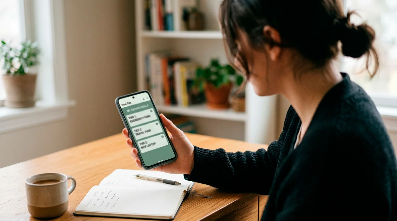 Person comparing wallet account tier benefits on a phone in a calm setting