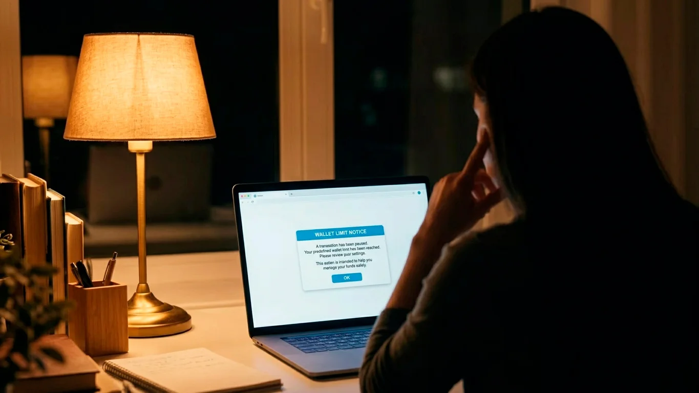 Player at a laptop realising a withdrawal is capped by their account tier