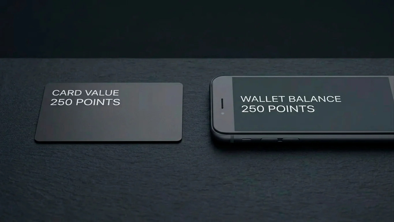 Balanced scene of a card and a phone wallet symbolising a trade-off decision