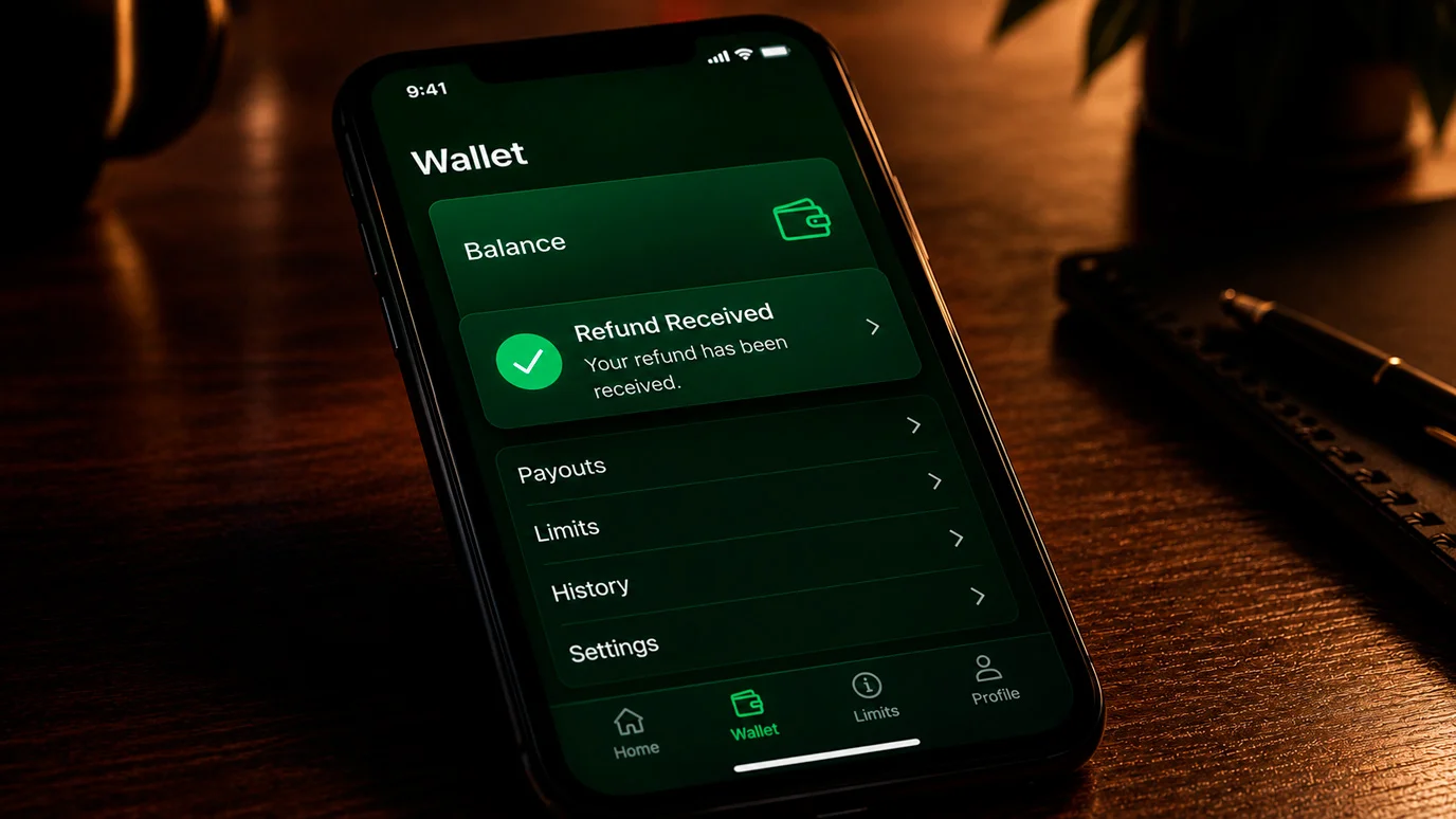 Smartphone wallet showing a refund landing back in the original account