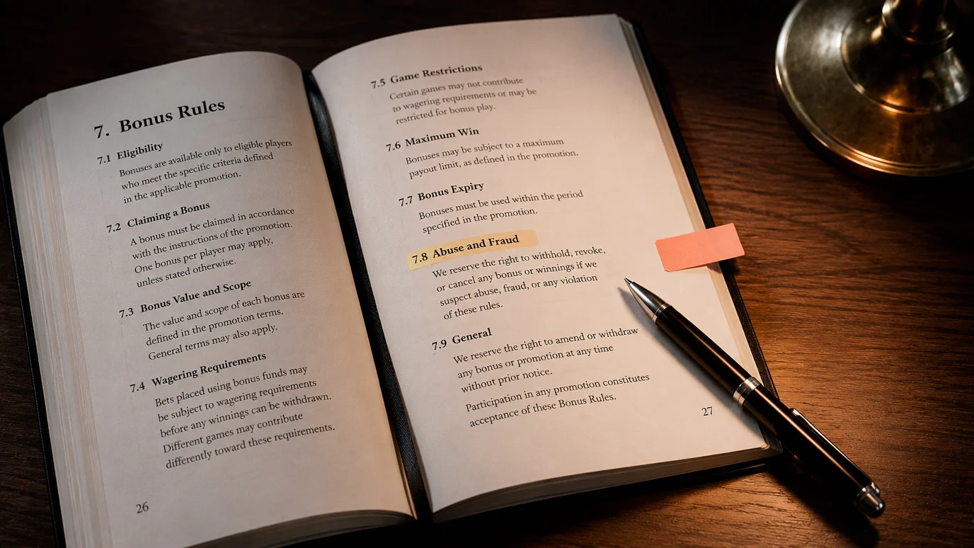 Open regulatory rulebook on a desk with a clause marked by a sticky tab