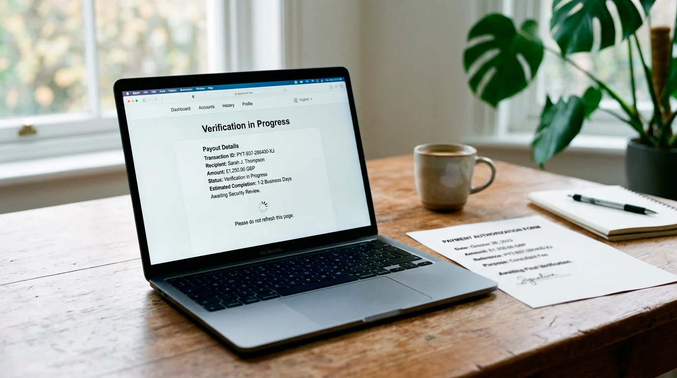 Casino reviewing a verification step before releasing a payout on a laptop