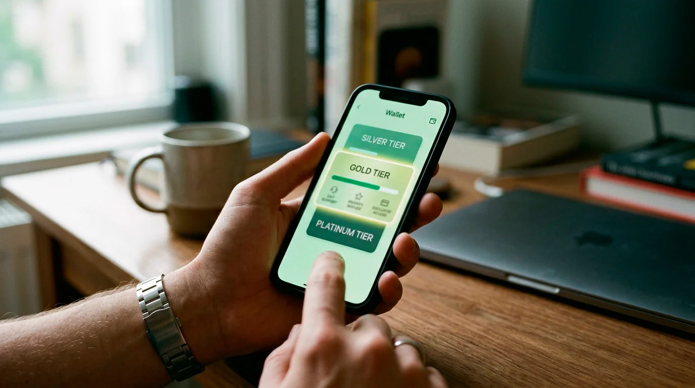 Person comparing three account verification levels on a green wallet app