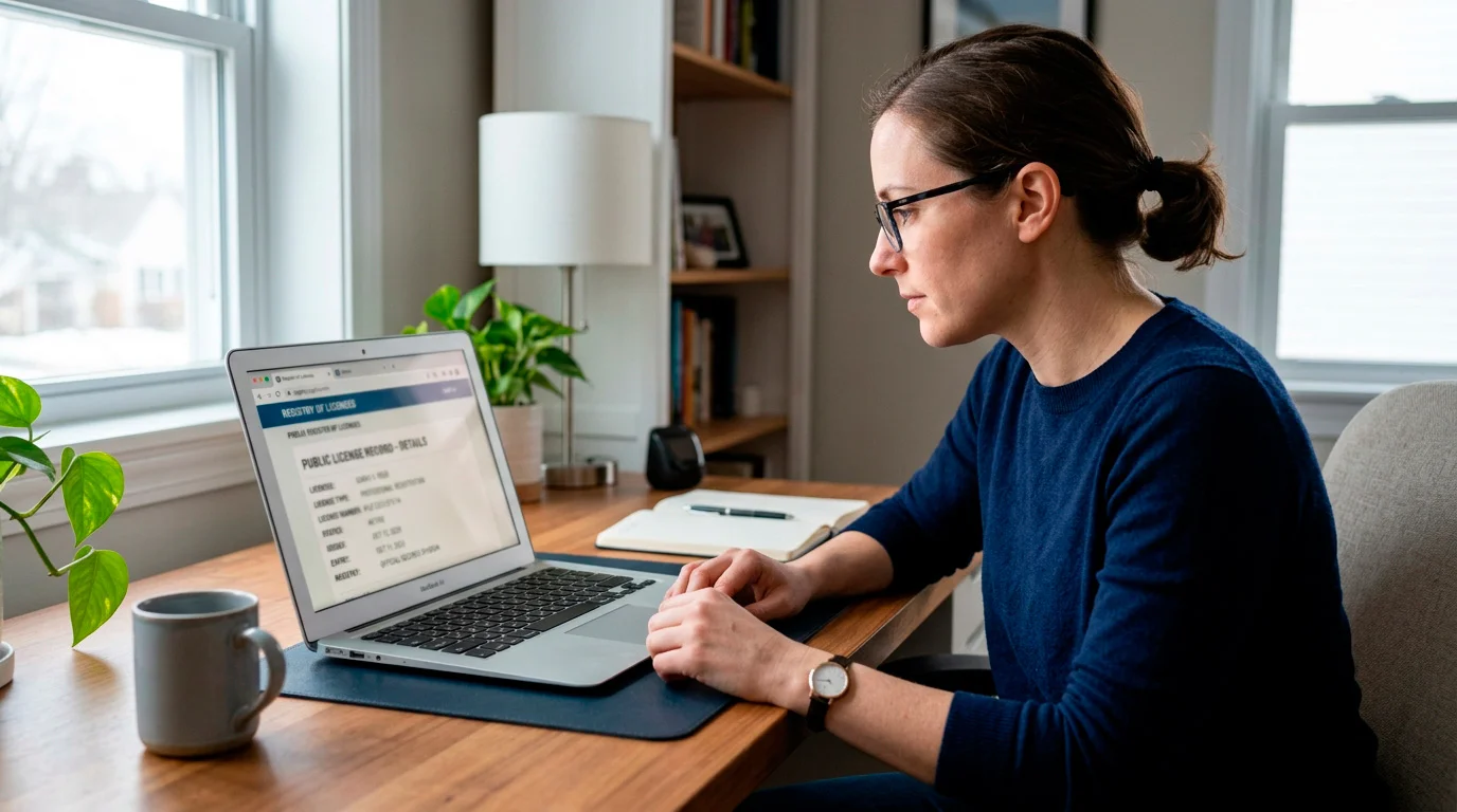 Person checking a new casino's regulator licence on a laptop