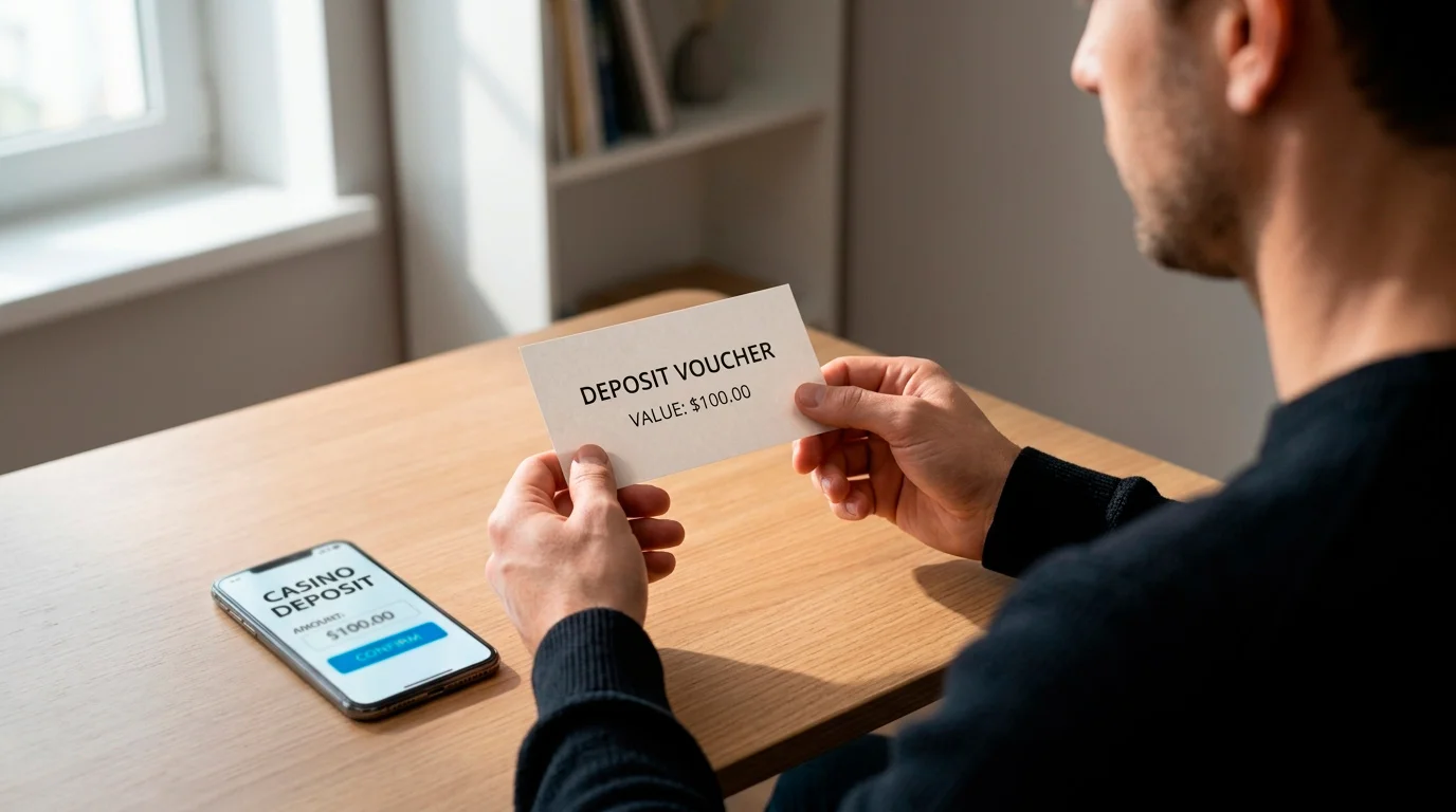 Person using a voucher to cap a casino deposit for budget control