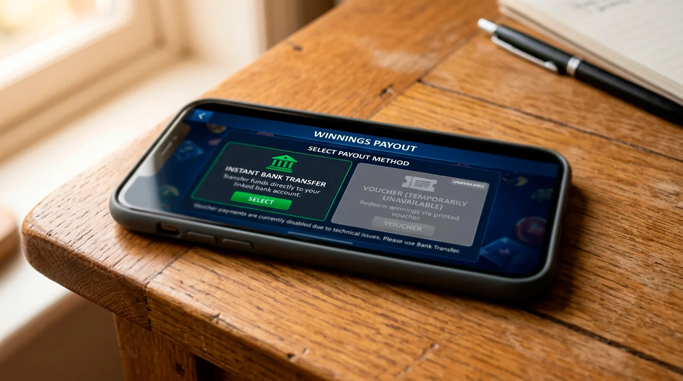 Smartphone screen showing a voucher works for deposit but not for withdrawal
