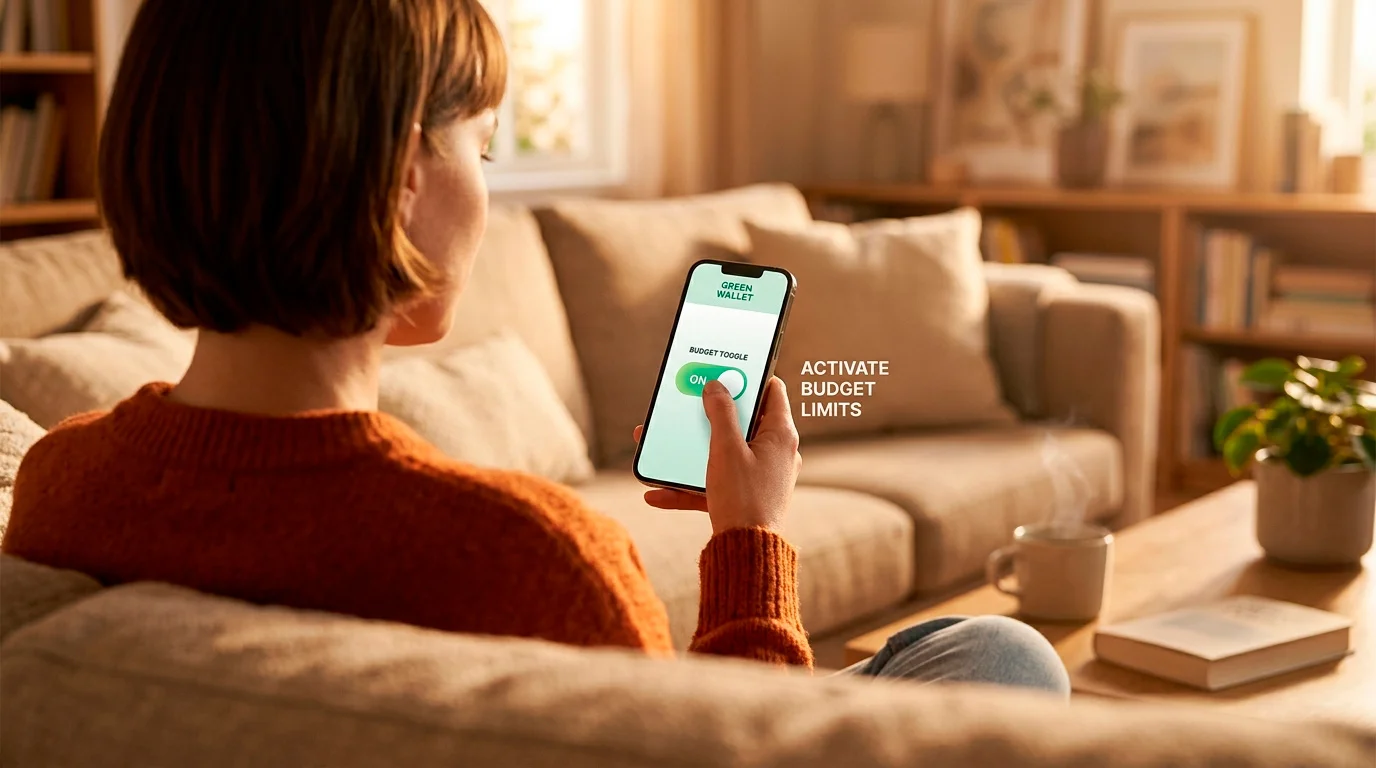 Person setting a deliberate spending budget in a wallet app for self-control