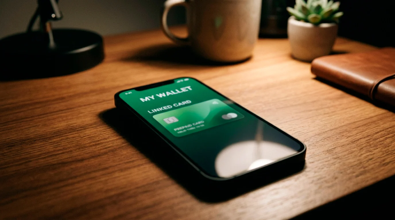 Smartphone wallet app showing a plain linked prepaid card tile
